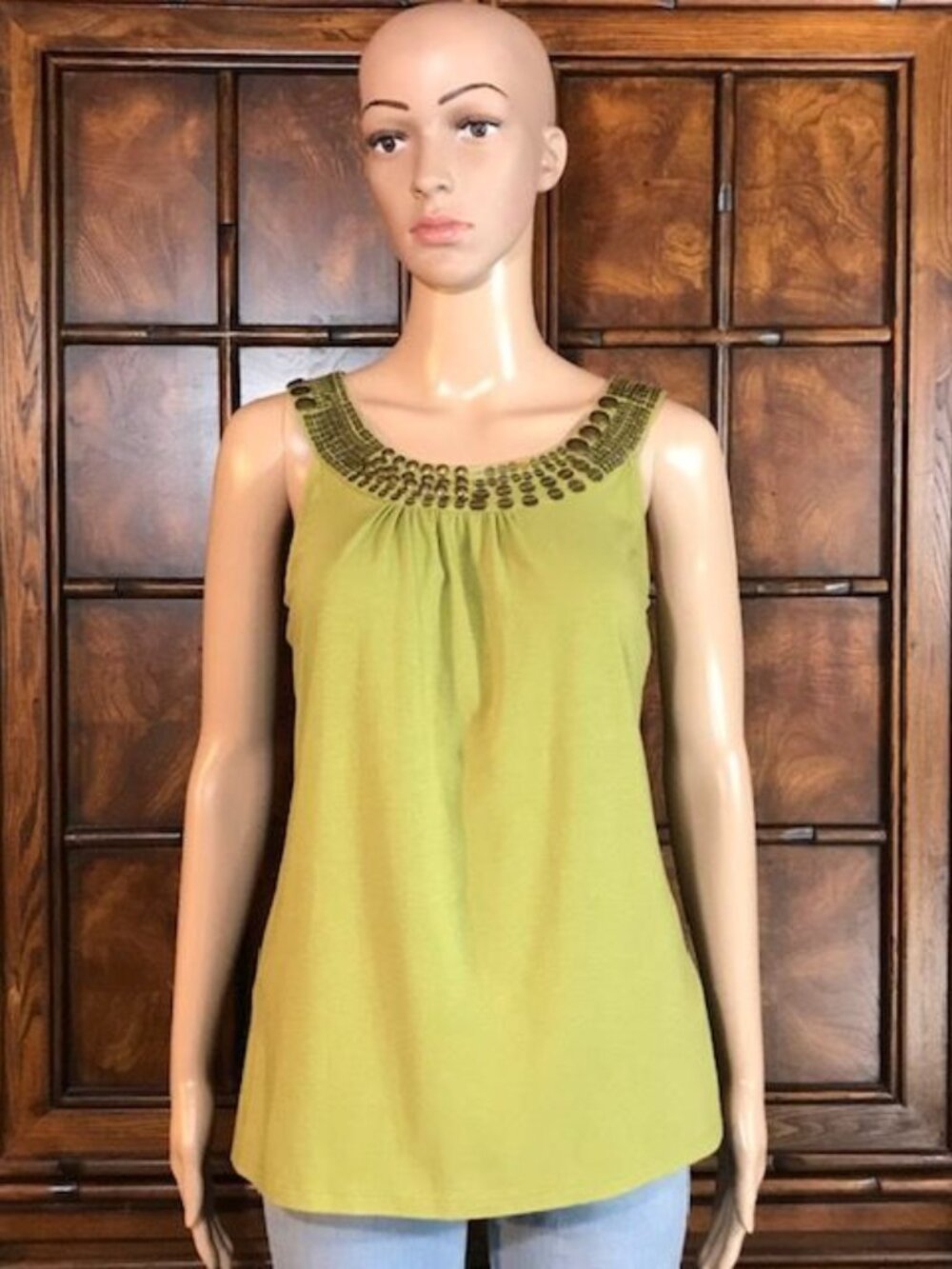 Anne Klein Roman Citrine Matte Multi Bronze Sequins Pima Cotton Modal Swing Top